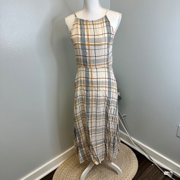 Gillia White Base with Colorful Plaid Maxi Dress size Small - Picture 1 of 9